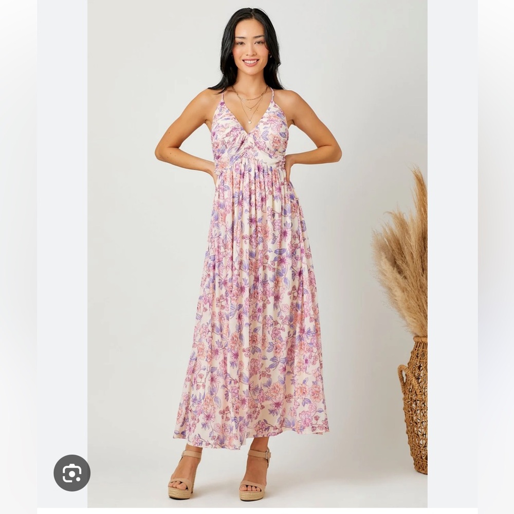 Pink Floral Mesh Maternity Maxi Dress - Picture 4 of 7